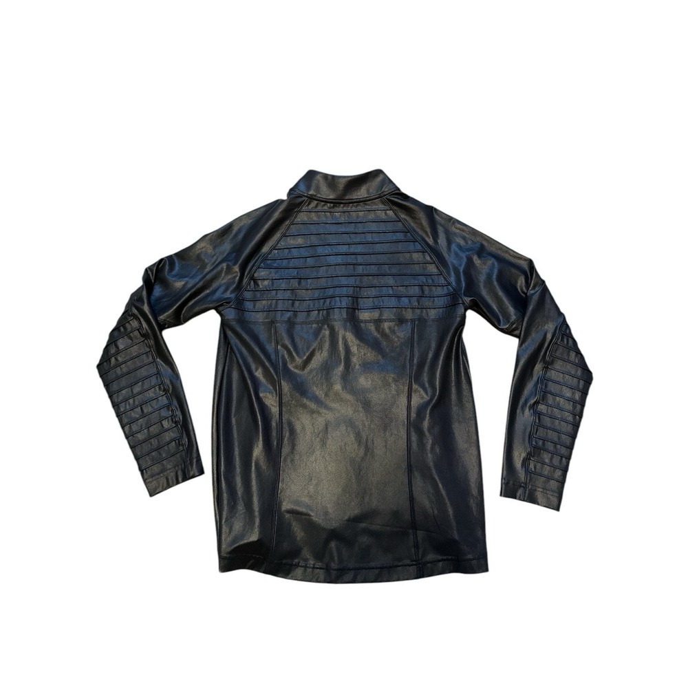 SPANX‎ Moto Jacket Black Full Zip Lightweight Faux Leather-Like Large - Picture 4 of 8